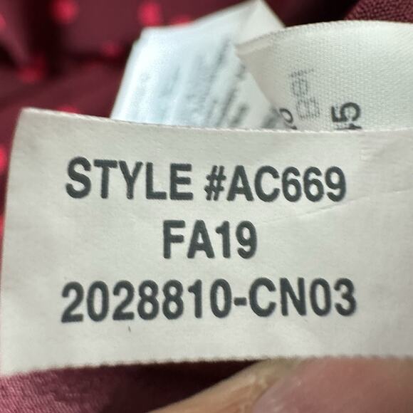 J. Crew Top Medium Red Pink Smocked Dot Crinkle Chiffon Top Holidays AC669 - Picture 4 of 6